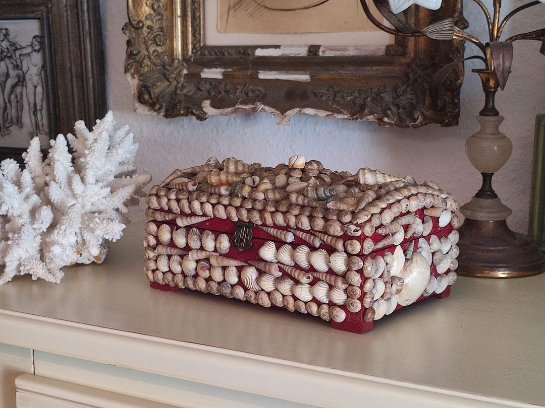 ANTIQUE Shell Box Vintage North Sea Souvenir Casket Maritime Brocante ...