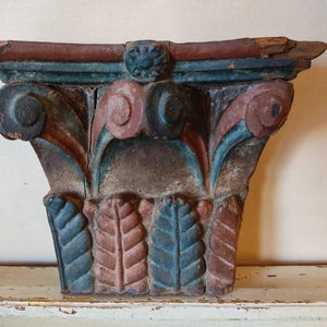 ANTIQUE capital wooden ornament console fragment wooden shield wall bracket hand-carved historical building materials chateau decor carved wood motif