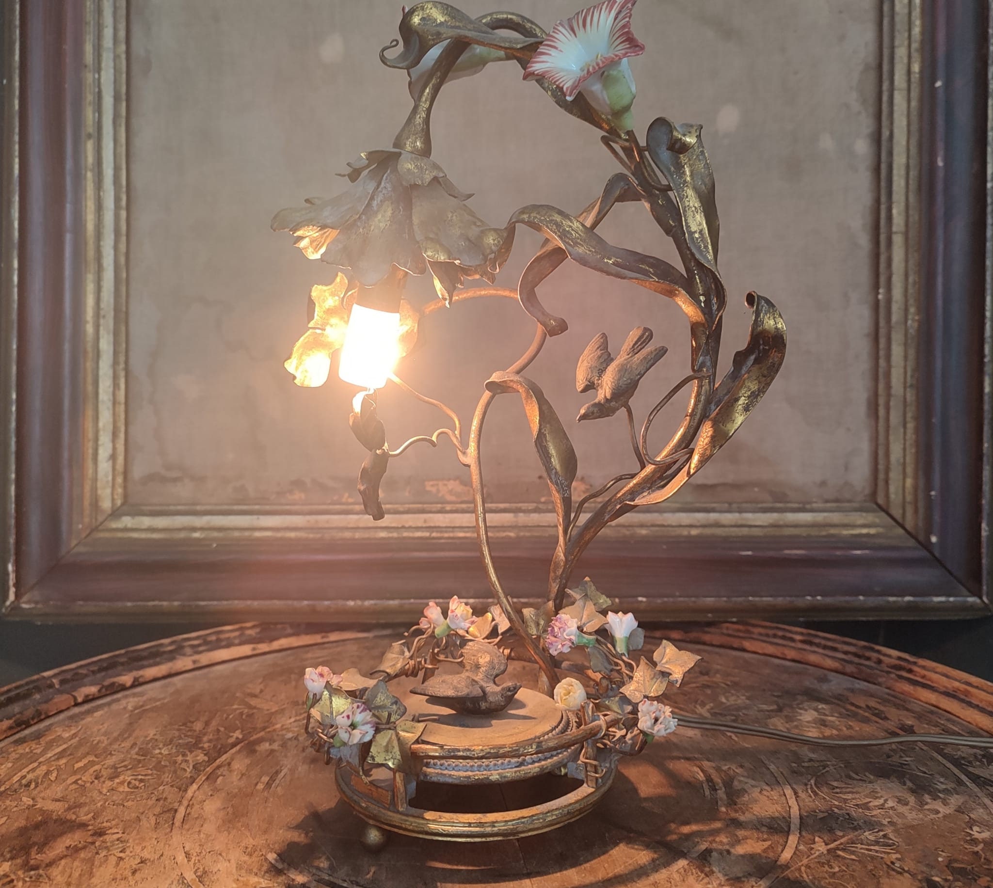 France Antique Small Table Lamp Romantic Art Nouveau France Antique Small Table Lamp Romantic Art Nouveau