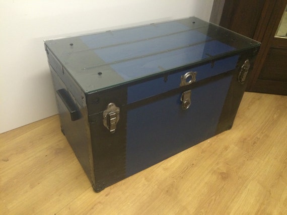 1940 Metal Trunk Coffee Table - Gray Metal Trunk Coffee Table 1940 Metal Trunk Coffee Table - Gray Metal Trunk Coffee Table