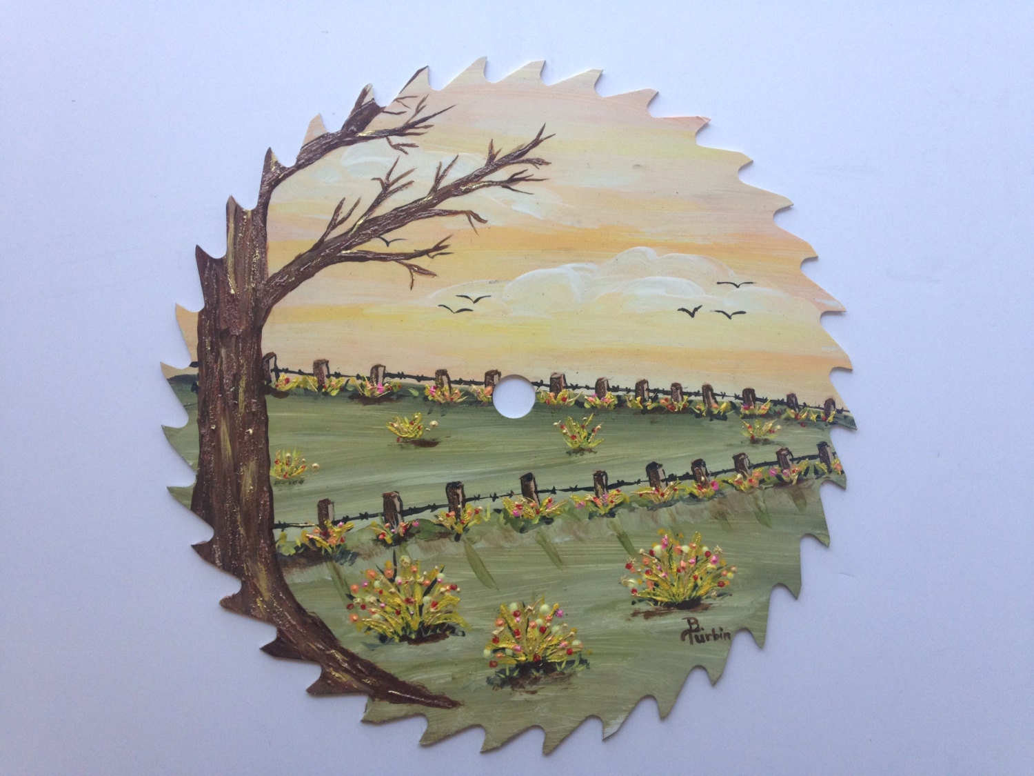 Saw Blade Large Hand Painted Circular Saw Blade Country Living Etsy