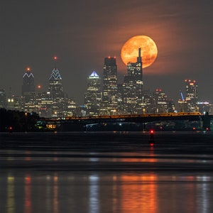 Summer Moon sets over Philadelphia * Philadelphia print Philadelphia art Philadelphia Skyline Philadelphia poster Philly photo gift