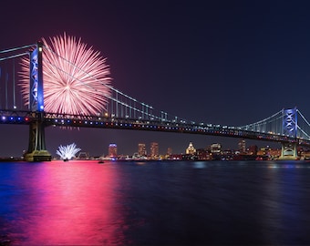 North of the Ben Franklin Bridge 4th of July, Philadelphia print philadelphia art  Philadelphia Skyline  Philadelphia poster Philly print