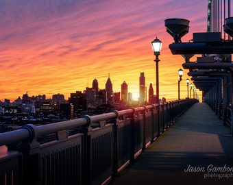 Sunset in Philadelphia,  Philadelphia Print, Philadelphia Wall Art, Cityscape, City Skyline, bridge, Benjamin Franklin Bridge