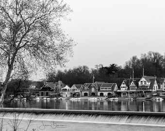 Philadelphia Boathouse Row Print: Black and White Skyline Art