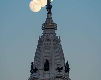 Philadelphia City Hall Print: Full Moon Skyline Art