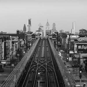 The Way Home in black and white | Philadelphia print Philadelphia art Philadelphia Skyline Philadelphia poster Pennsylvania art vintage