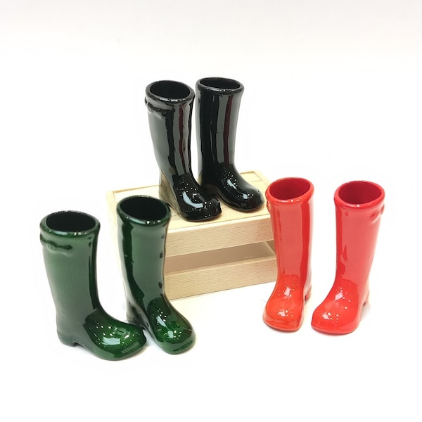 miniature hunter style wellies / tall rain boots 1:12 scale doll house