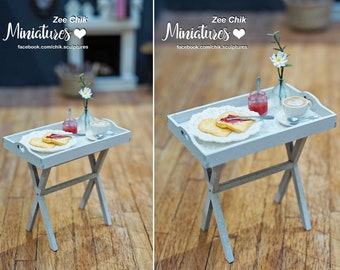 Miniature breakfast tray with stand scale 1:12 dollhouse decorations accessories