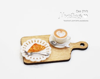 Miniature croissant and cup ( daisy ) scale 1:12 dollhouse decorations accessories