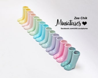 Galochas estilo caçador em miniatura/botas de chuva altas decorações de casa de boneca em escala 1:12