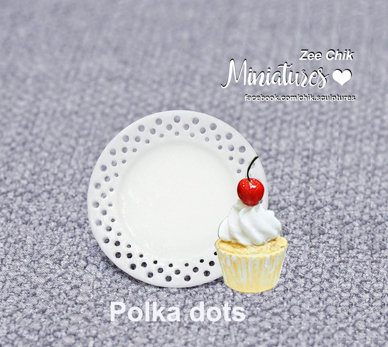 Miniature cup cake with plate and fork cherry / cake scale 1:12 dollhouse decorations accessories cherry~polkadotplate
