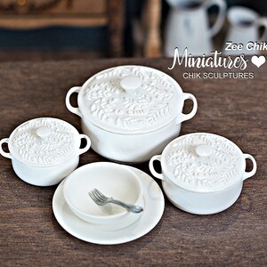 Miniature Round casserole pot olive style scale 1:12 doll house decorations accessories image 4