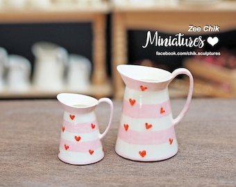 Miniature water pitcher / jug ( hand painted hearts ) scale 1:12 doll house decorations