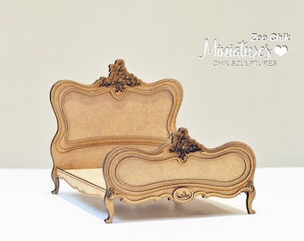 Miniature double Bed ( French style 1 ) scale 1:12 dollhouse accessories