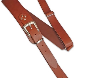 Leather Guitar Strap Handmade Custom Rock and Roll Western Buckle Brown
