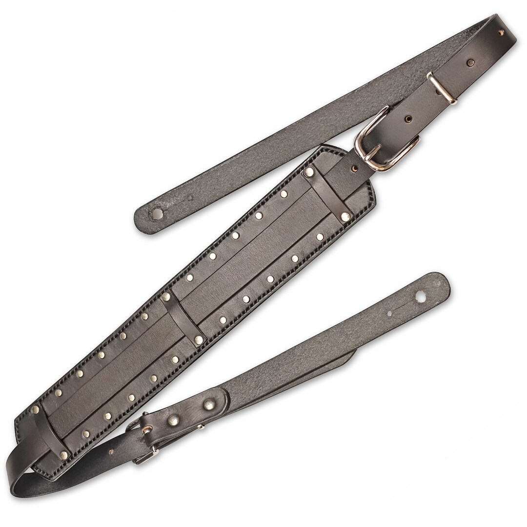 Leather Guitar Strap Handmade Custom Rock and Roll Western Buckle Black ...