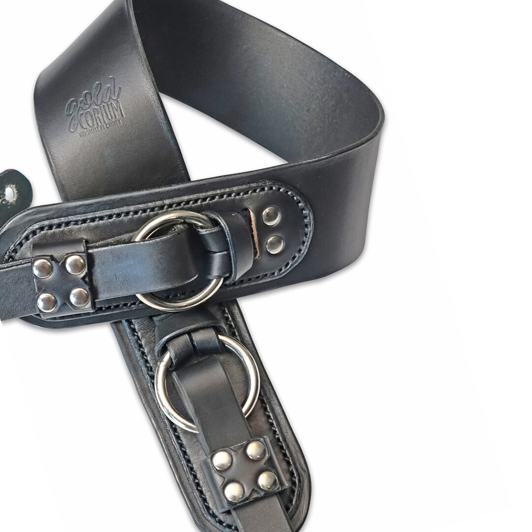 Leather Guitar Strap Handmade Custom Rock and Roll Western Buckle Black ...