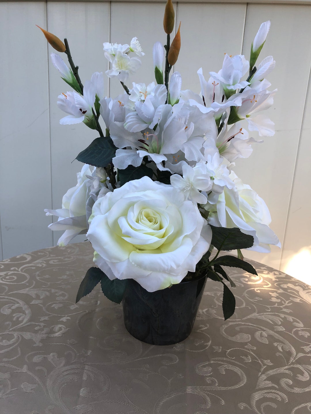 Faux Silk White Roses Artificial White Gladiolus White Flower Etsy