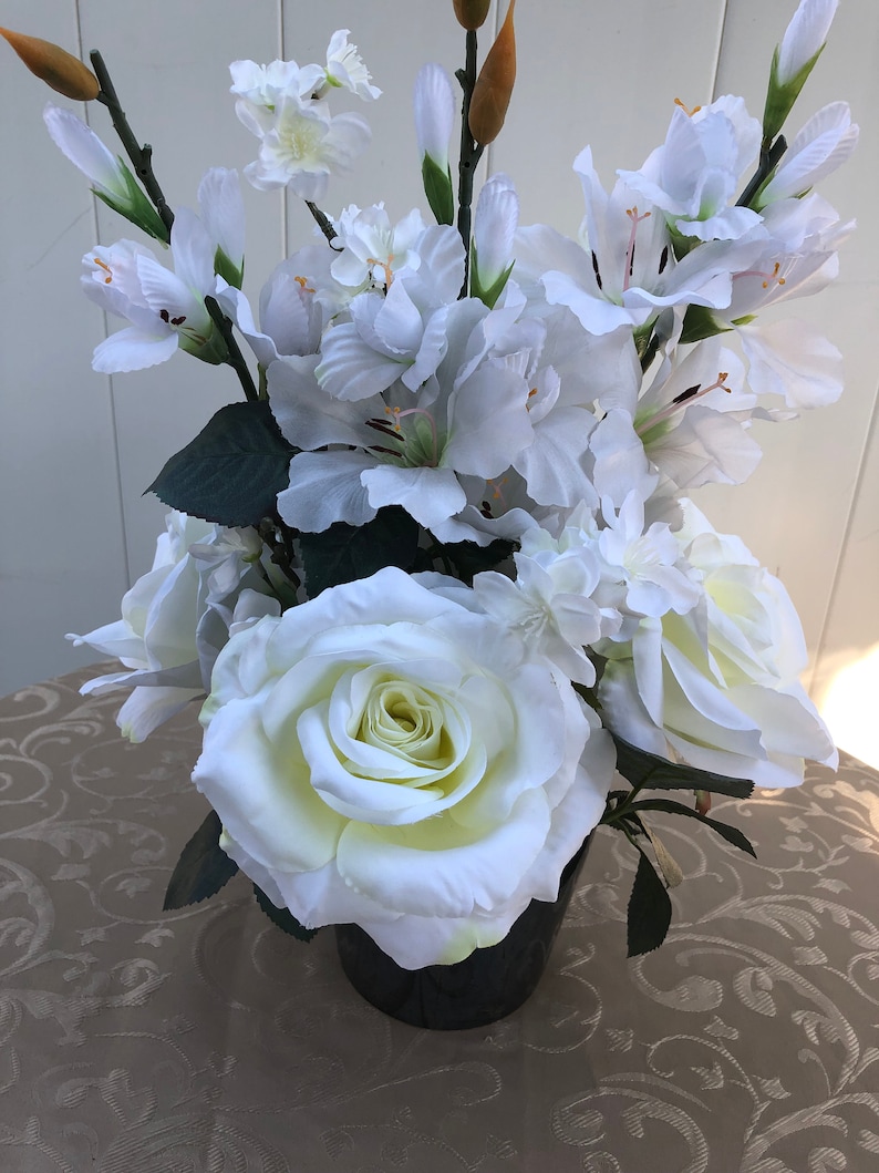 Faux Silk White Roses Artificial White Gladiolus White Flower Etsy