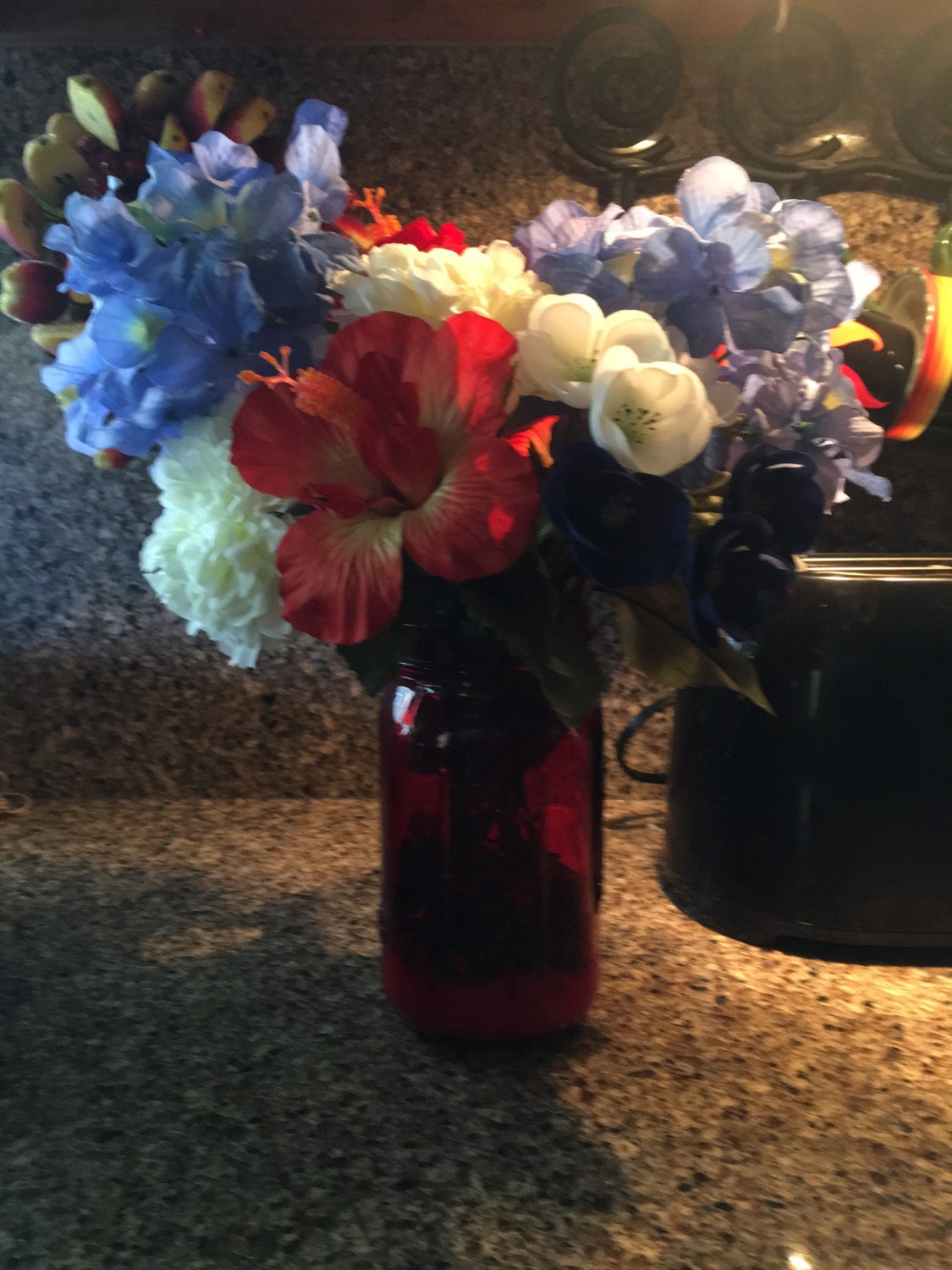 Hibiscus,hydrangea, and Carnations , Red White and Blue Patriotic