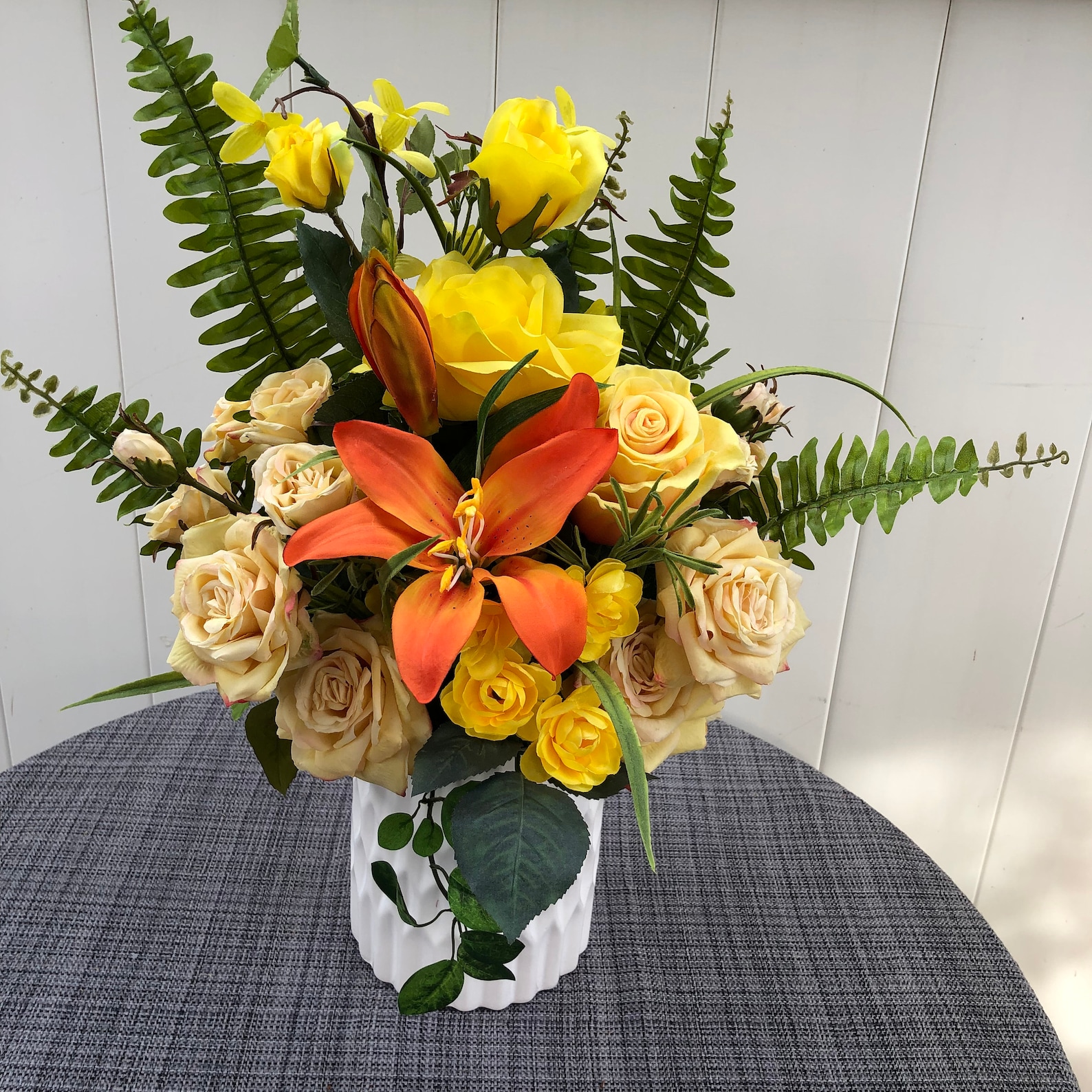 Yellow Roses Arrangement Faux Silk Flower Arrangement Spring Etsy