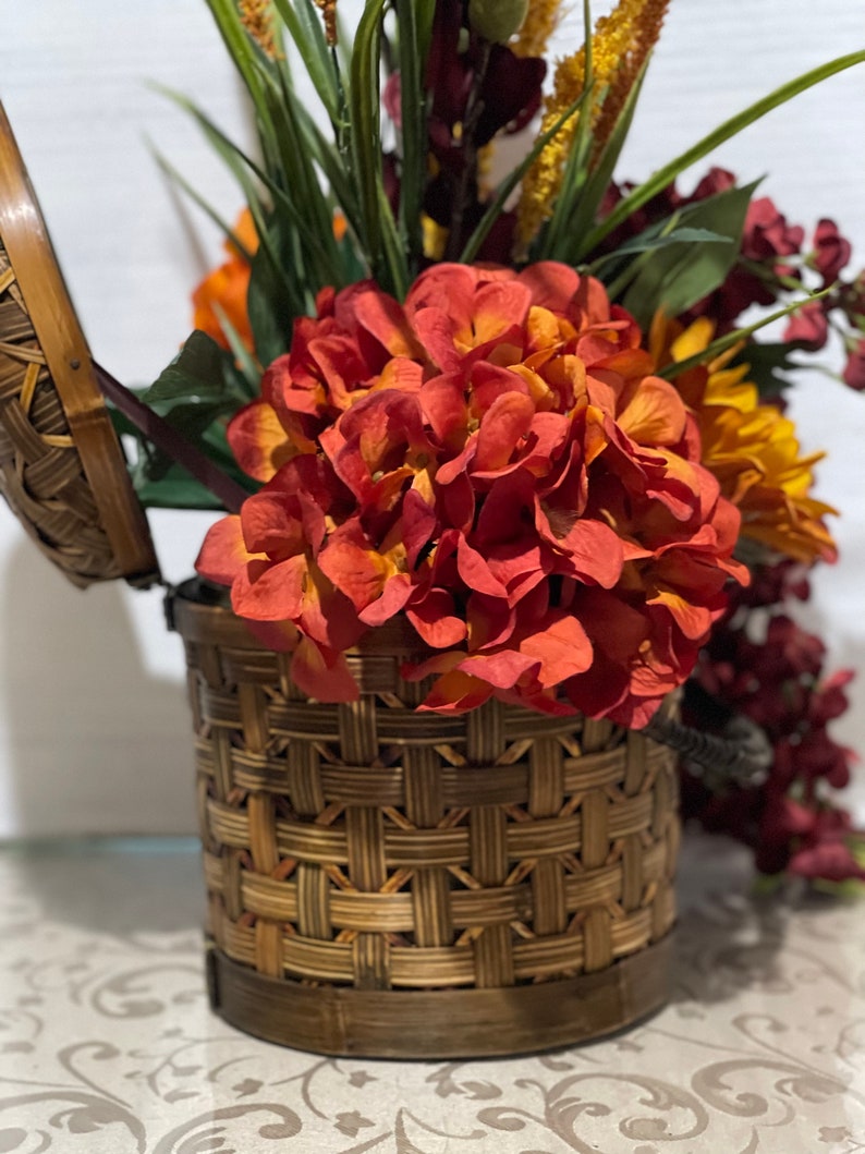 Burgundy Wisteria and Branches, Gold Sunflower, Orange Peony, Rust ...