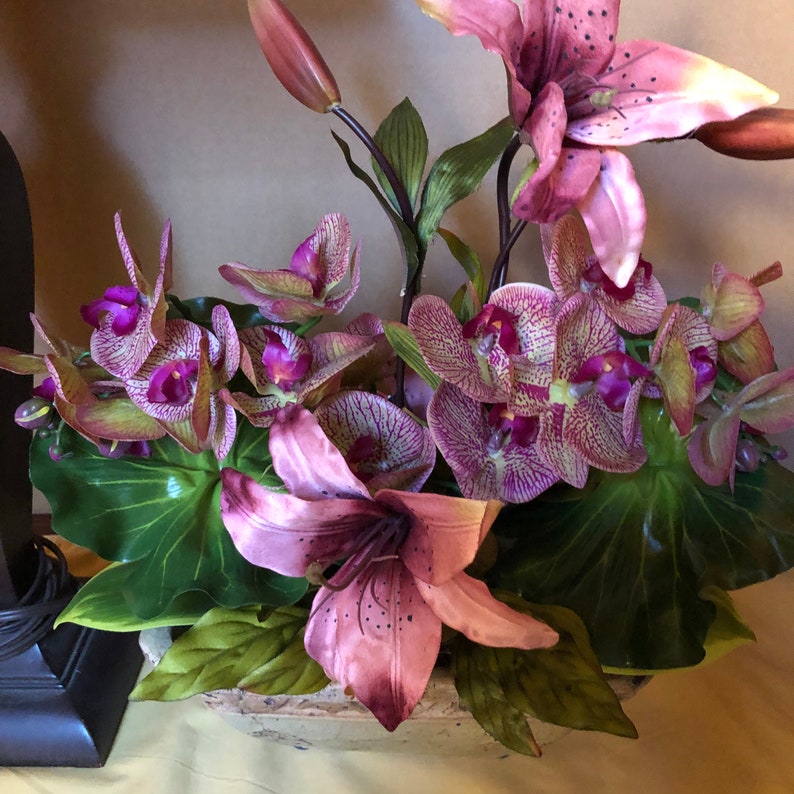 Artificial Orchid Arrangement Faux Silk Flower Design Olive Etsy