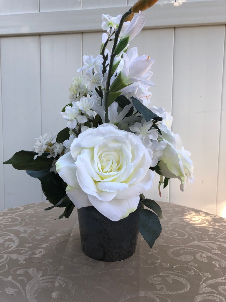 Faux Silk White Roses Artificial White Gladiolus White Flower Etsy