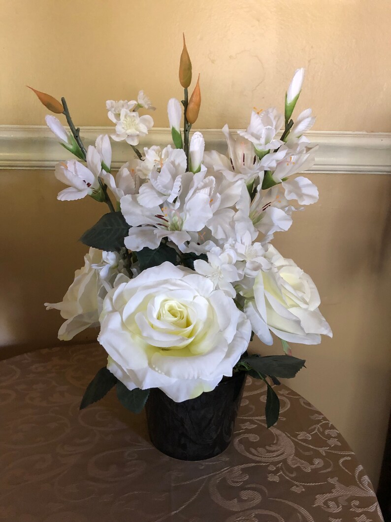 Faux Silk White Roses Artificial White Gladiolus White Flower Etsy