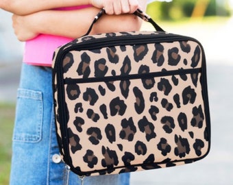 Monogrammed Wildside  Lunch Box, Leopard Lunch Bag,Girls Back to School Wildside Insulated Leopard