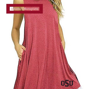 Women's Monogrammed Tunic Dresses-Casual Scoop Neck- Sleeveless- Lace Hem Personalized  T Shirt Dress