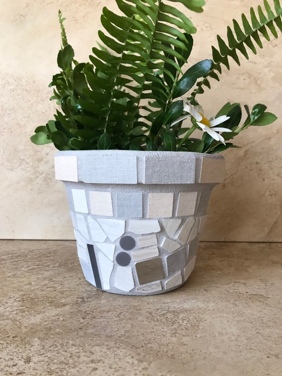 Mosaic flower pot, plant container, indoor herb planter, outdoor