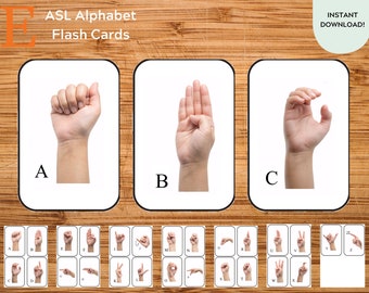 Sign Language Alphabet, 26 Flashcards, ASL Flash Cards, Montessori Material, Homeschool Printables, Toddler Cards
