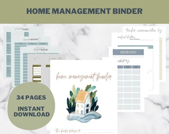 Home Management Binder, 34 Page Printable Organizer (Digital Download)
