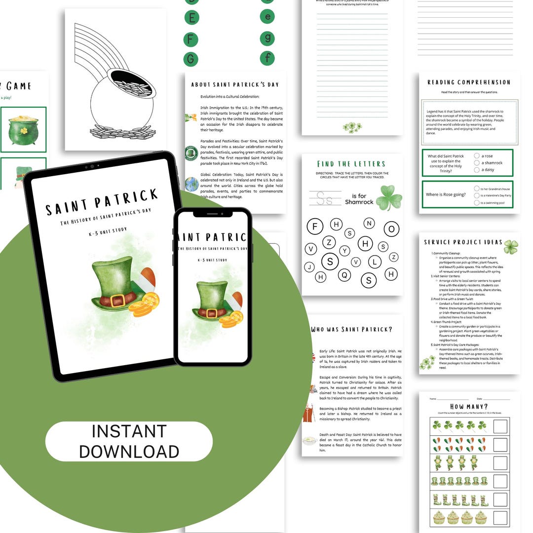 St Patrick's Day Unit Study, Homeschool Printable (instant Download) - Etsy
