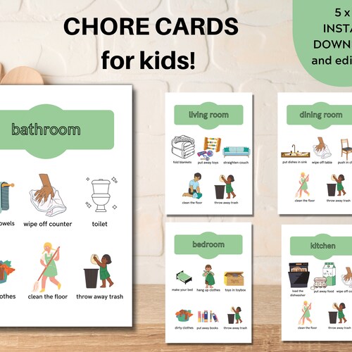 Chore Chart for Kids Printable and Editable Chore Cards Room - Etsy
