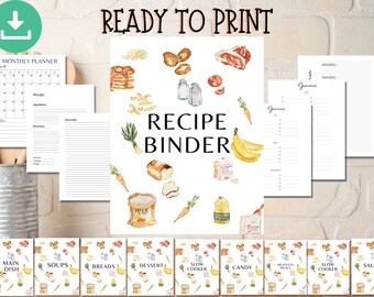 Recipe Binder Template l Weekly Meal Planner l Monthly Menu Planner l Recipe Template l Recipe Card Template