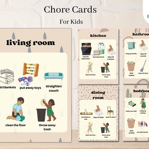 Chore Chart for Kids Printable and Editable Chore Cards Room by Room Printable Kids Chore Cards Digital File Fillable Editable