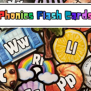 Watercolor Phonics Alphabet Flash Cards - Educational ABC Flashcards for Kids - Learning Reading Tools - Montessori and Homeschool Supplies