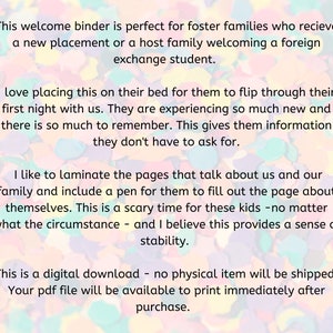 Foster Care / Foreign Exchange Student Welcome to our Home Binder / Welcome to Our Home / Welcome Binder / Welcome to Our Home Digital image 3