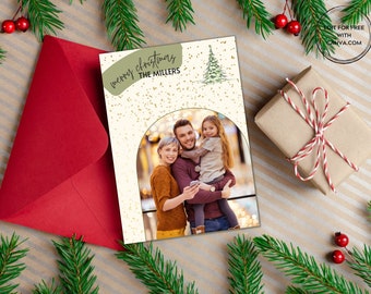Minimalist Photo Christmas Card Template, 5x7, Editable Canva (Digital Download)