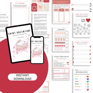 Valentine&#39;s Day and Saint Valentine Unit Study for Homeschool designed for ages k, 1st, 2nd, and 3rd grade / Printable, instant download
