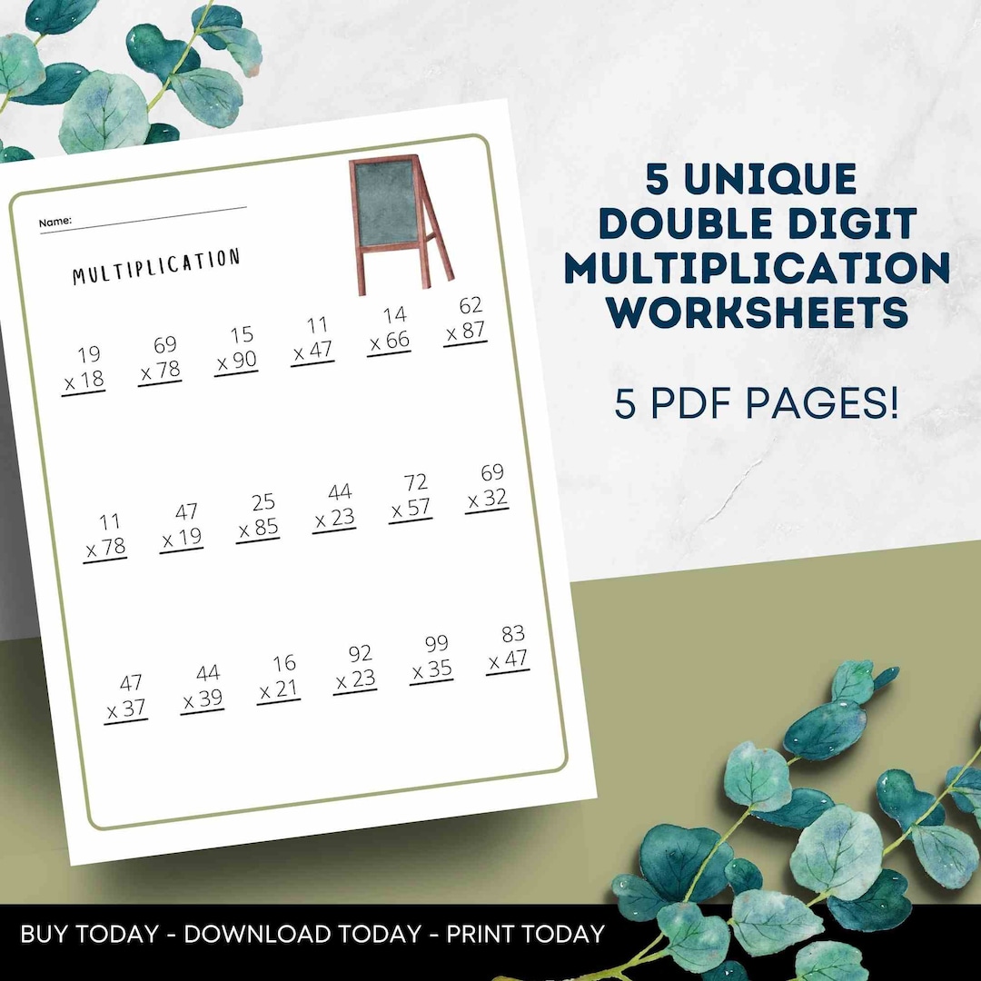 Double Digit Multiplication Worksheets, Math Practice (PDF) - Etsy