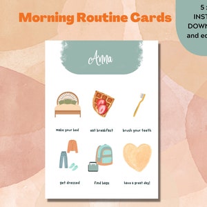 Morning Routine Card , Chore Kids Routine , Kids getting ready , Canva Morning routine