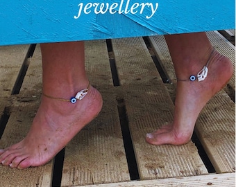 Evil eye seashell Anklets , beach anklet , boho fashion with natural seashell one of a kind summer anklets