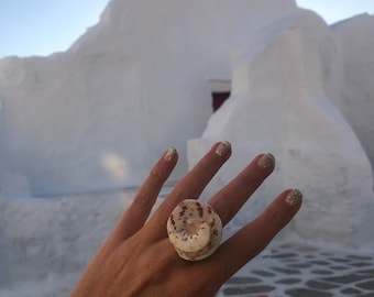 Summer seashell ring , natural shell , statement ring, big beach boho ring, ooak summer gift