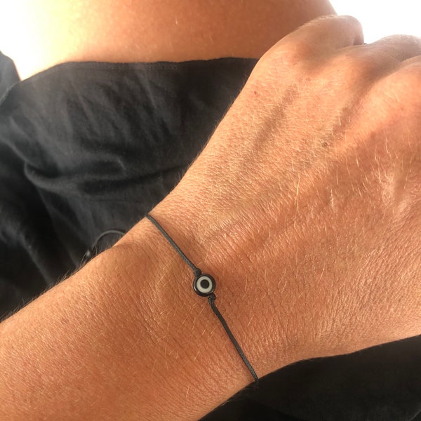 Black evil eye bracelet, Mykonos evil eye, unisex, waterproof gift from Greece