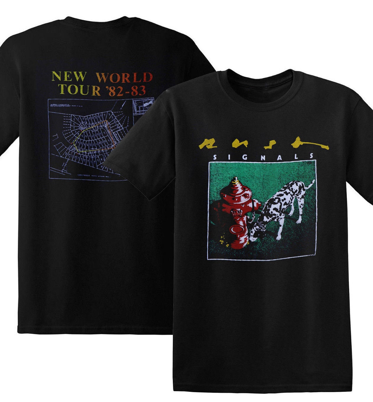 Discover Rush Signals New World Tour Shirt, Rush Signals Dalmatian Dog Music Tour 1983 Shirt