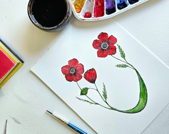 Poppy Painting, Red Poppies, Watercolor Poppies, Original Art, Whimsical Art, Amy Nemeth, Watercolor, Unframed, Red Art, Wildflowers